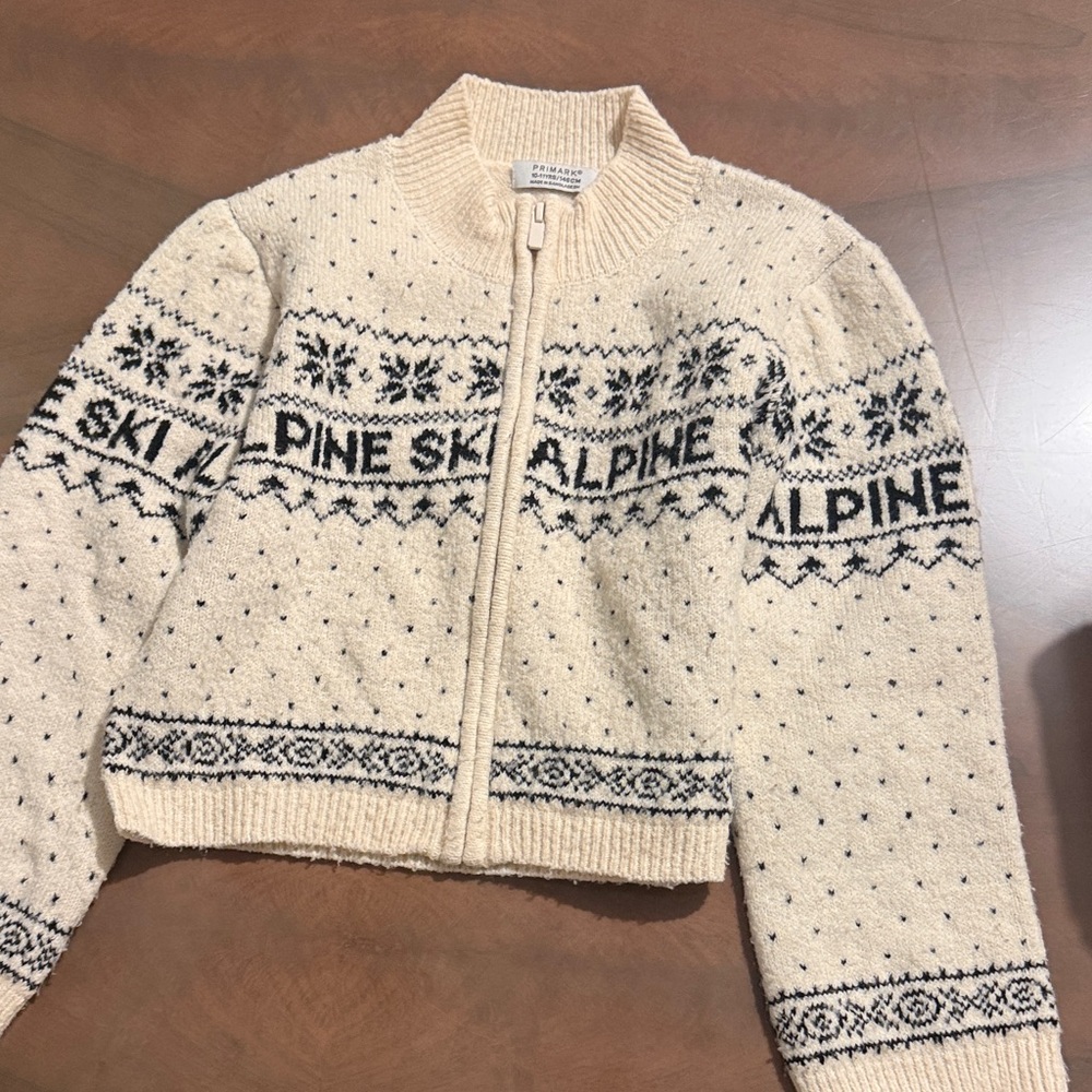 Alpine Women's Cream and Black Ski Cardigan